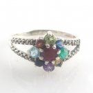 Blossom Flower Marcasite Multicolor Gemstone 925 Sterling Silver Ring