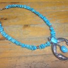 19" Horse Shoe Turquoise Nugget Strand 925 Sterling Silver Necklace