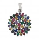 Flower Cluster Sparkle Muticolor Gemstone 925 Sterling Silver Pendant