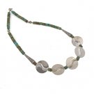 22" Thai Karen Hill Tribe Turquoise Bead Sterling Silver Circle Strand Necklace