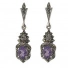 Vintage Natural Stone Marcasite 925 Sterling Silver Earrings