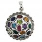 Circle Round Marcasite Muticolor Gemstone 925 Sterling Silver Pendant Cluster