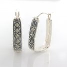 Square Hoop Marcasite 925 Sterling Silver Earrings Geometric