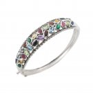 7" Oval Row Marcasite Multicolor Stone 925 Sterling Silver Bracelet Bangle