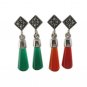 Taper Round Natural Stone Dangle Marcasite 925 Sterling Silver Earrings