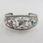 6.5" Floral Marcasite Multicolor Gemstone 925 Sterling Silver Cuff Bracelet