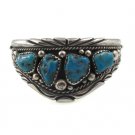 7" Saddle Turquoise Nugget Band 925 Sterling Silver Cuff Bracelet