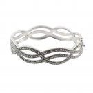 7" Multi Wavy Curved Line Marcasite 925 Sterling Silver Bracelet Bangle