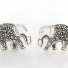 Elephant Cute Marcasite 925 Sterling Silver Stud Earrings