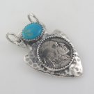 Indian Chief Coin Arrowhead Turquoise Stone 925 Sterling Silver Pendant