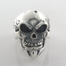 Skull Head Spider Web 925 Sterling Silver Men's Ring Black Oxidized Biker Punk