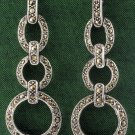 Graduated Hoop Ring Round Chain Drop Marcasite 925 Sterling Silver Earrings