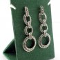 Graduated Hoop Ring Round Chain Drop Marcasite 925 Sterling Silver Earrings