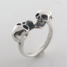 Double Head Skull Wrap 925 Sterling Silver Men's Ring Black Oxidized Biker Punk