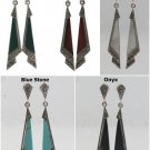 Point Long Triangle Dangle Inlay Stone Marcasite 925 Sterling Silver Earrings