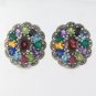 Sparkle Flower Multi Color Gem Marcasite 925 Sterling Silver Clip-on Earrings