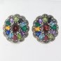 Sparkle Flower Multi Color Gem Marcasite 925 Sterling Silver Clip-on Earrings