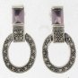 Square Stone Oval Drop Marcasite Sterling Silver Stud Earrings