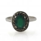 Green Oval Stone Marcasite 925 Sterling Silver Ring