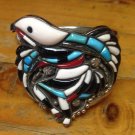 6" Kachina Bird Inlay Wide Turquoise Stone 925 Sterling Silver Cuff Bracelet