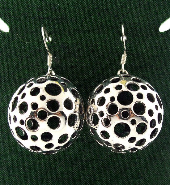 Bubble Ball Sphere 925 Sterling Silver Black Oxidized Dangle Earrings