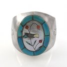 7" Painted Hummingbird Turquoise 925 Sterling Silver Cuff Bracelet