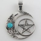 Witch Wiccan Pentagram 925 Sterling Silver Blue Turquoise Charm Pendant
