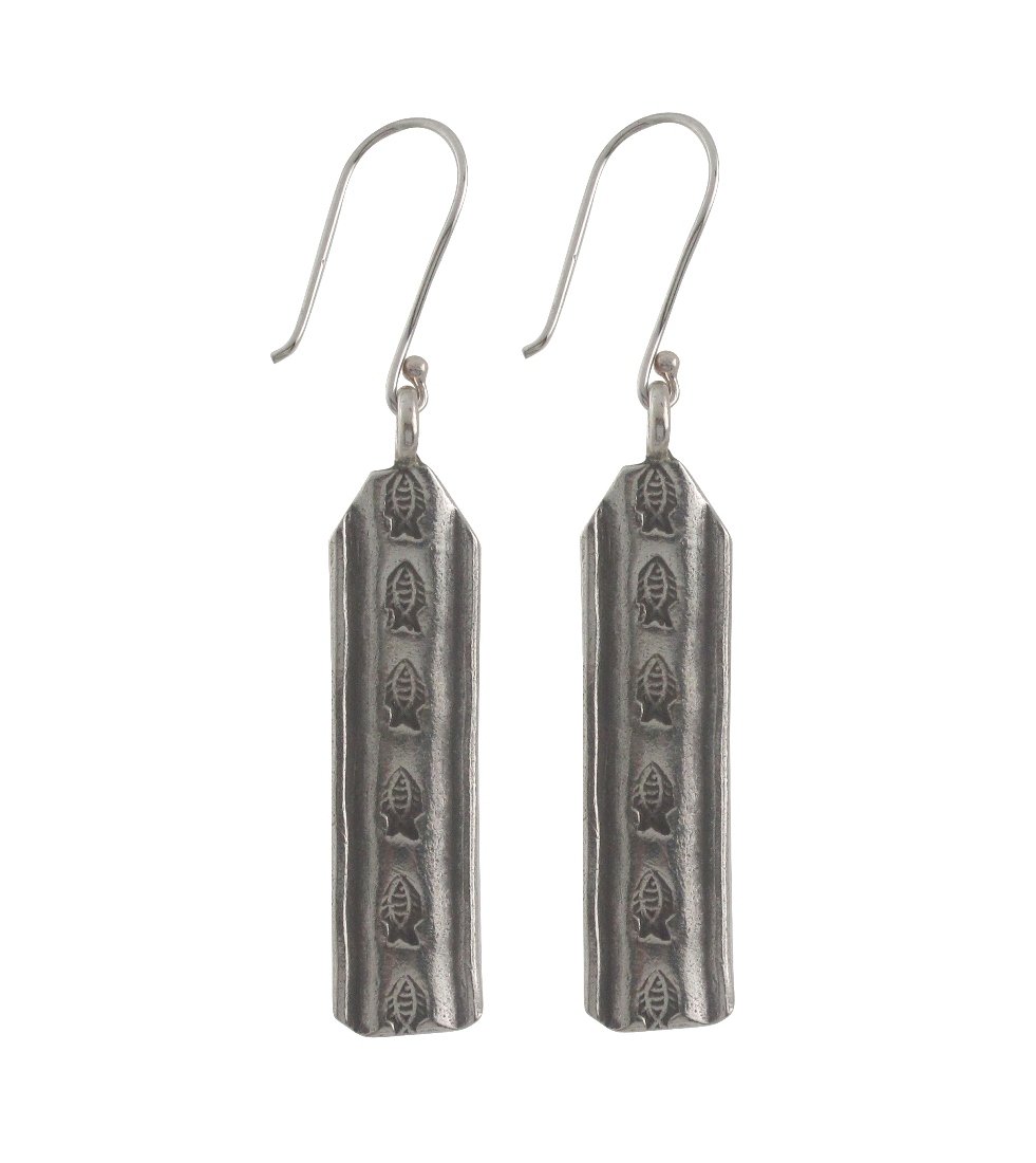 Long Bar Stamped Dangle Thai Karen Hill Tribe 925 Sterling Silver Hook Earrings