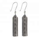 Long Bar Stamped Dangle Thai Karen Hill Tribe 925 Sterling Silver Hook Earrings