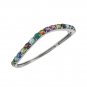 Oval Row Wave Curved Multicolor Gemstone 925 Sterling Silver Bracelet Bangle