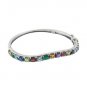 Oval Row Wave Curved Multicolor Gemstone 925 Sterling Silver Bracelet Bangle