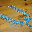 26" Needlepoint Cluster Turquoise Squash Blossom 925 Sterling Silver Necklace