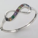 7" Eternal Love Infinity Multicolor Gemstone 925 Sterling Silver Bangle Bracelet
