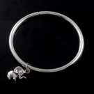 7" Elephant Dangle 4mm Round 925 Sterling Silver Bangle Plain Polish Tube