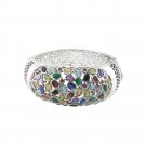 Elegant Statement Cluster Gemstone 925 Sterling Silver Bangle Band Bracelet