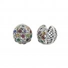 Cluster CIrcle Round Multicolor Stone 925 Sterling Silver Snap Stud Earrings