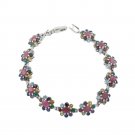 Cute Blossom Flower Multicolor Gemstone Link Chain 925 Sterling Silver Bracelet
