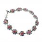 Cute Blossom Flower Multicolor Gemstone Link Chain 925 Sterling Silver Bracelet