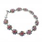 Cute Blossom Flower Multicolor Gemstone Link Chain 925 Sterling Silver Bracelet