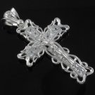 Jesus Christ God Crucifix Cross White Crystal 925 Sterling Silver Pendant