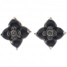 Vintage Ancient Flower Black Onyx Marcasite 925 Sterling Silver Earrings