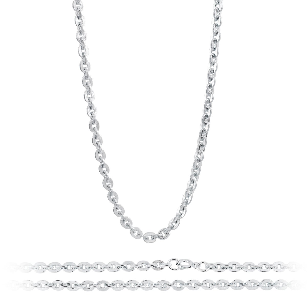 4.5mm Flat Rolo Link Circle Chain 925 Sterling Silver Necklace