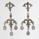 White Mother of Pearl Chandelier 925 Sterling Silver Marcasite Earrings