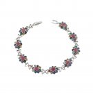 Ribbon Bow Flower Multicolor Gemstone Link Chain 925 Sterling Silver Bracelet