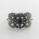Black Onyx Butterfly Ribbon Gemstone Marcasite 925 Sterling Silver Ring