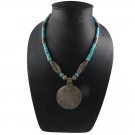 19.5" Circle Round Flower Karen Turquoise Pendant 925 Sterling Silver Necklace