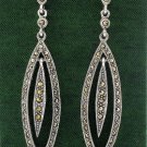 Marquise Drop Dangle 925 Sterling Silver Marcasite Stud Earrings