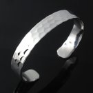 6" 11mm Hammer Flat Band Shiny 925 Sterling Silver Cuff Open Bracelet Polish