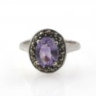 Purple Amethyst Oval Marcasite  925 Sterling Silver Ring