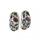 Curve Round Multicolor Gen' Stone 925 Sterling Silver Stud Earrings